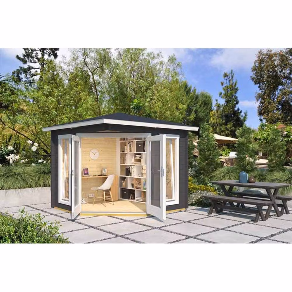Lasita Maja Ltd Oban Log Cabin Garden Room and Home Office in Light Brown, W: 282.3 cm, D: 282.3 cm, H: 240.5 cm
