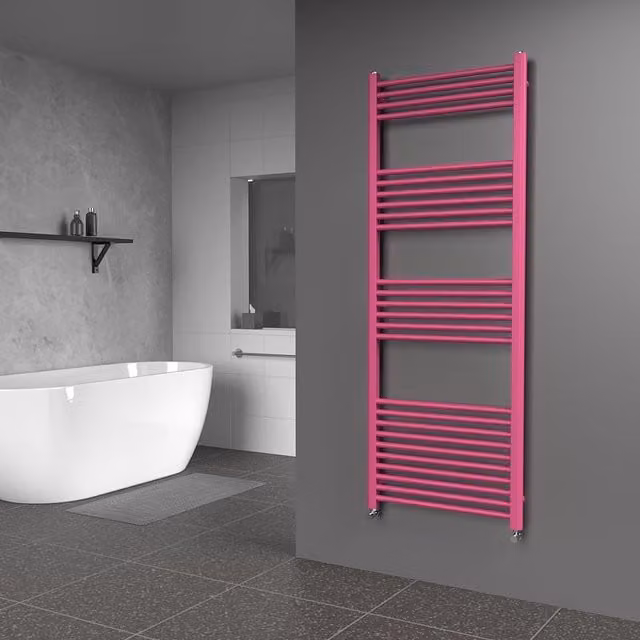Lux Heat Pink Steel Wall Mounted Towel Radiator, H: 160 cm x W: 60 cm
