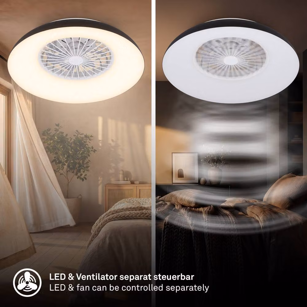 Briloner Black Modern Round LED Ceiling Light with Fan, CCT Dimmable and Remote Control – 5