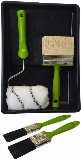 Rapid 5-Piece Shed and Fence Paint Brush Kit with Roller and Tray in Black and Multicolour
