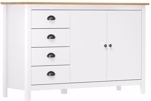 Berkfield Home Hill Sideboard in White Solid Pine Wood, W/D/H: 130 x 40 x 80 cm
