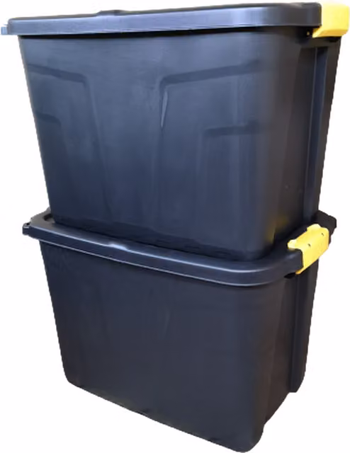 Samuel Alexander Pack of 2 Heavy-Duty Stackable Plastic Storage Tubs with Lids and Handles, Black and Yellow