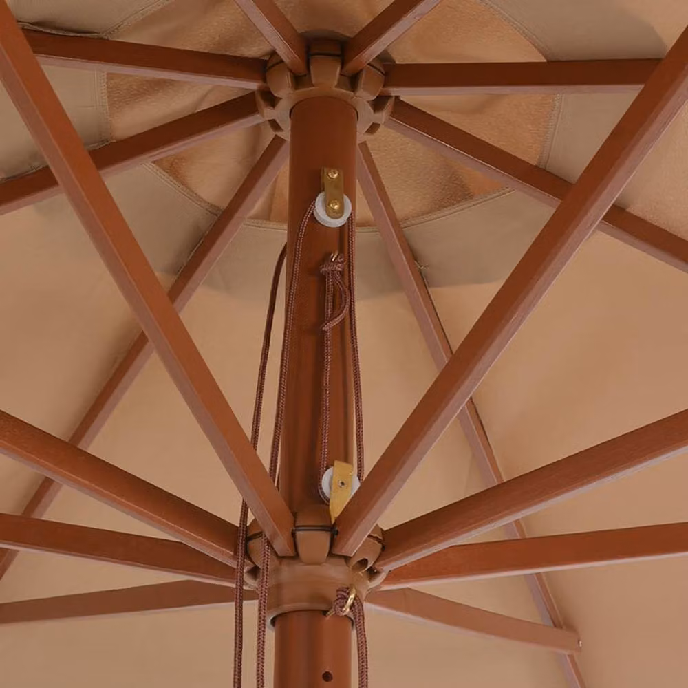 Berkfield Home Outdoor Parasol with Wooden Pole, Beige, Diameter: 350 cm, Height: 256 cm – 2