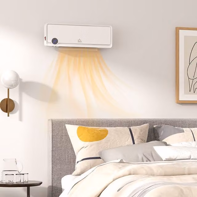 HOMCOM White Wall Mounted Downflow Fan Heater with Remote Control, Timer and Thermostat, 2000W