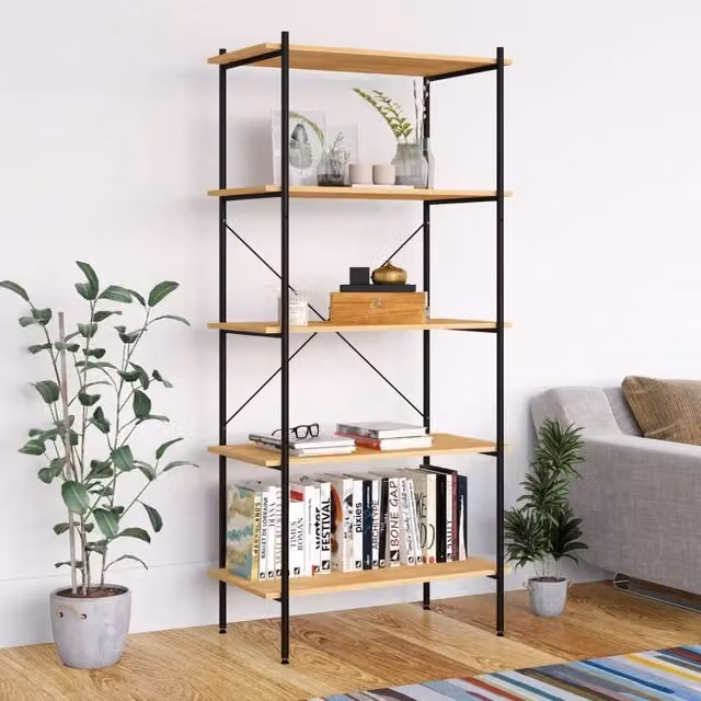 Berkfield Home 5-Tier Industrial Shelving Unit in Black and Oak, W/D/H: 80 x 40 x 163 cm