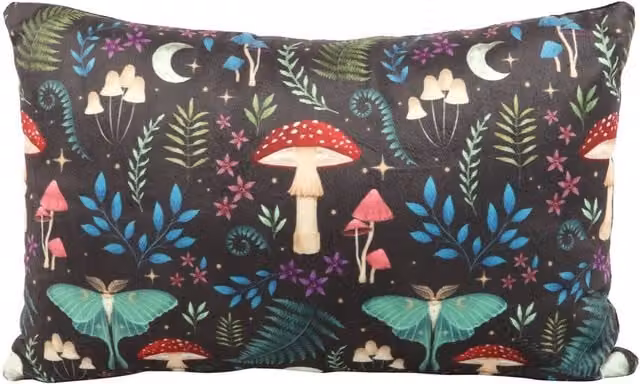 Kingsbury Gifts Rectangular Floral Dark Forest Print Cushion, Multicolour and Black, Polyester