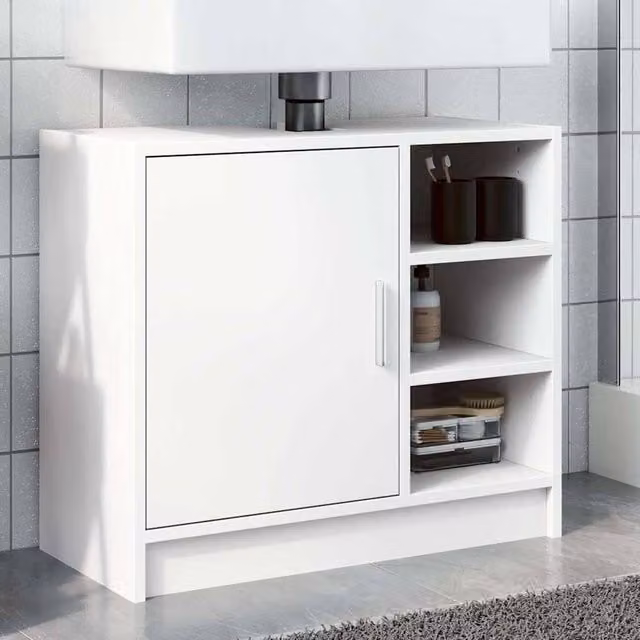 Berkfield Home White Sink Cabinet with Open Shelf, W: 63 cm, D: 29 cm, H: 55 cm