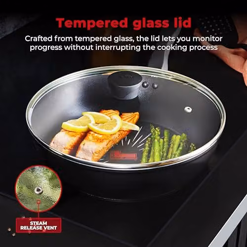 Tower SmartStart Forged 28cm Aluminium Multi-Pan with Glass Lid, Non-Stick, Black – 9