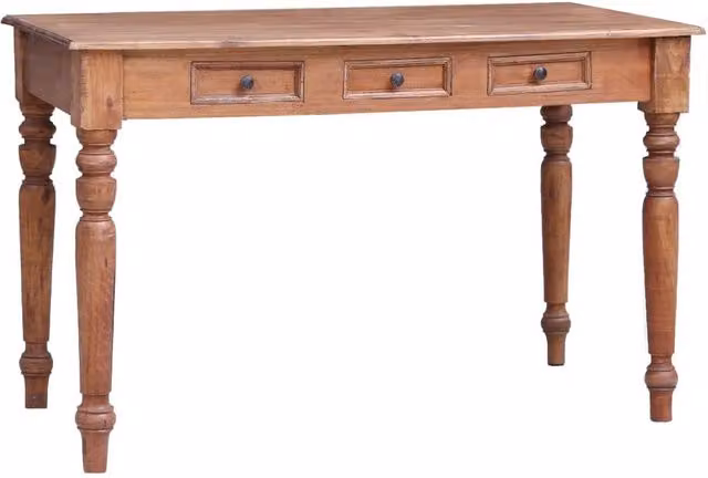 Berkfield Rustic Teak Writing Desk in Brown, W/D/H: 117 x 57 x 75 cm