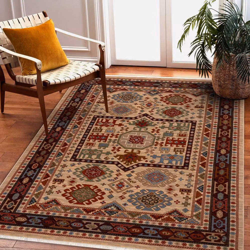 RugsX Wool Keshan Oriental Rug in Beige and Multicolour, W: 80 cm, L: 145 cm – 3