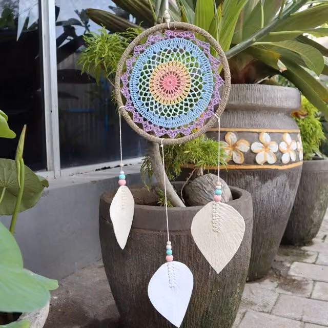 KDMK Handmade Bali Dream Catcher with Spirit Blessings in Multicolour and Yellow