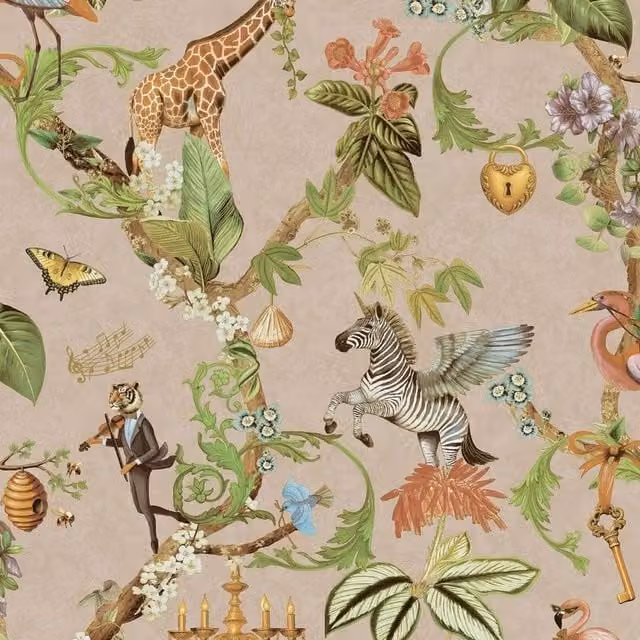 Holden Décor Safari Symphony Animal Print Wallpaper in Pink