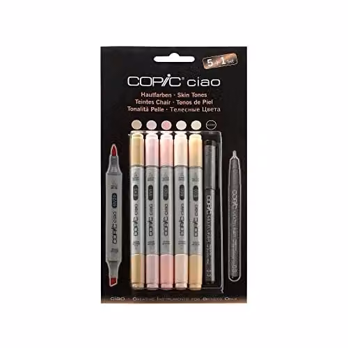 Copic Brush Ink Marker Pens, 6-Piece Multicolour Set with Black and Pink Tones – 1