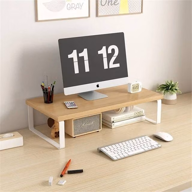 Nordara White and Natural Monitor Stand and Laptop TV Riser W: 50 cm, D: 20 cm, H: 8 cm – 1