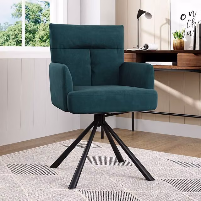 Livingandhome Modern Green Velvet Upholstered Swivel Tub Armchair with Metal Frame
