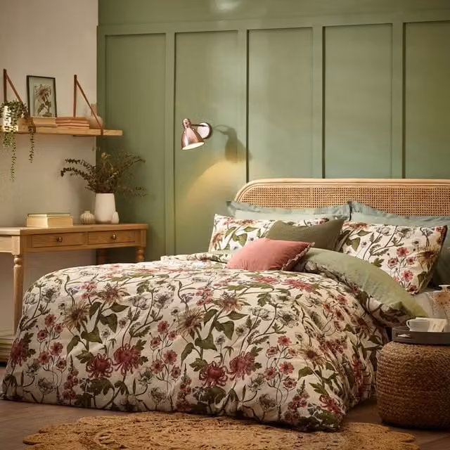Make it a Home Wallflower Botanical Cotton Duvet Cover Set, Natural Multicolour, W: 140 cm, L: 200 cm