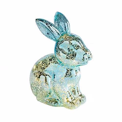 Lights4fun Blue Mottled Glass LED Easter Bunny Tabletop Decoration, H: 18.0 cm, W: 15.0 cm, D: 9.0 cm – 3