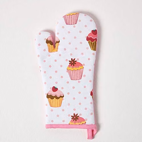 Homescapes Cotton Oven Glove in Pink and Blue