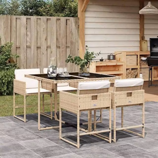 Berkfield Home Garden Dining Set in Beige, Black and White – 1