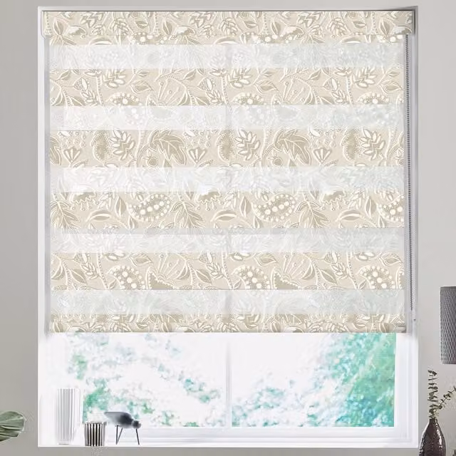 Terry's Leafy Vine Made to Measure Day and Night Linen Blinds in Beige