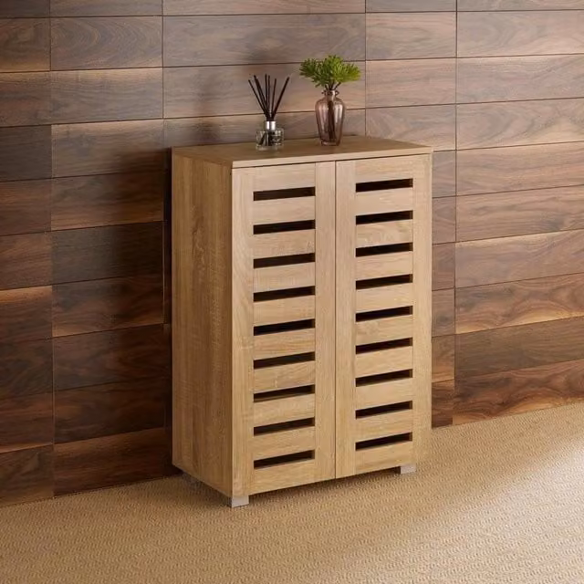Home Source Oslo 2 Door Shoe Storage Cabinet Unit in Oak