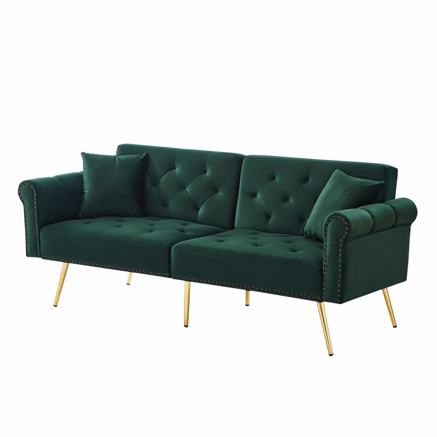 Aosom UK Modern 2-Seater Velvet Sofa Bed in Green with Adjustable Headrests, W/D/H: 177 x 74 x 71 cm – 2