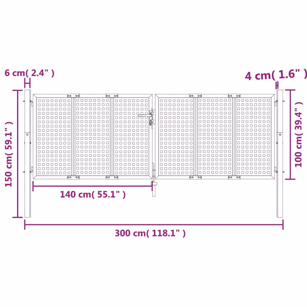 Berkfield Home Anthracite Steel Wire Mesh Garden Gate W: 300 cm, H: 150 cm – 4