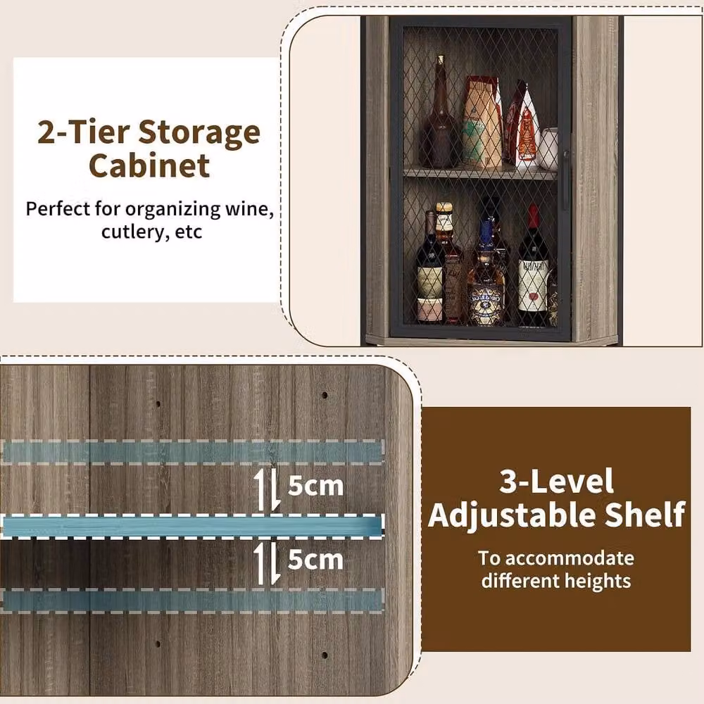London Boutique Industrial Corner Bar Cabinet and Wine Storage Sideboard in Grey and Black with Glass Doors and Glass Holder, Height: 178 cm – 3