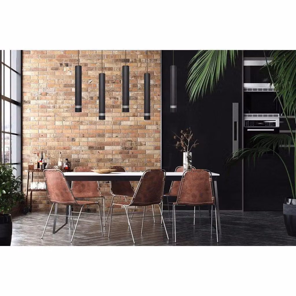 Netlighting Helam Tuba Straight Bar Pendant Ceiling Light in Black and Chrome, 60 cm – 3