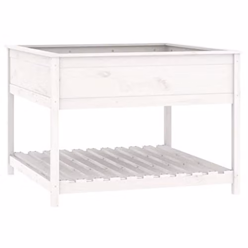 vidaXL White Wooden Raised Bed Planter with Shelf, Solid Pine, W/D/H: 111.5 x 111.5 x 81 cm