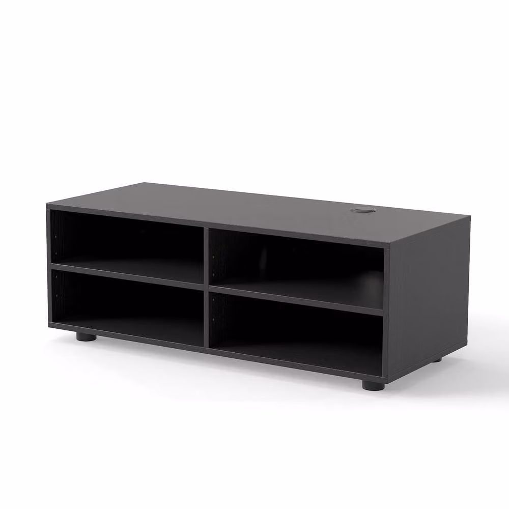 Gymax Modern Black Entertainment Center TV Stand with 4 Compartments, Width: 90 cm – 2