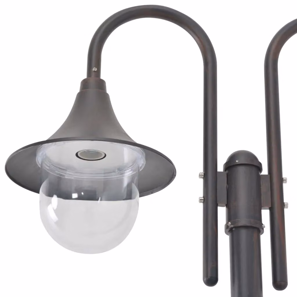 Berkfield Home Garden Post Light 2-Lantern Aluminium in Bronze Brown, Height: 220 cm – 2
