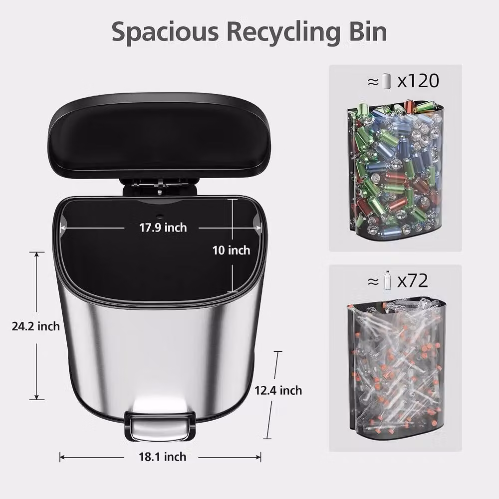 London Boutique 50L Stainless Steel Step Trash Can with Soft-Close Lid and Removable Inner Bucket, Silver – 5