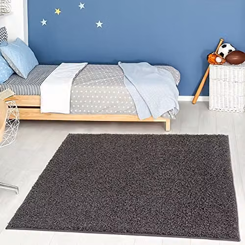 THE RUGS Grey Plain Shaggy Square Rug, W/D/H: 120 x 120 x 3 cm – 1