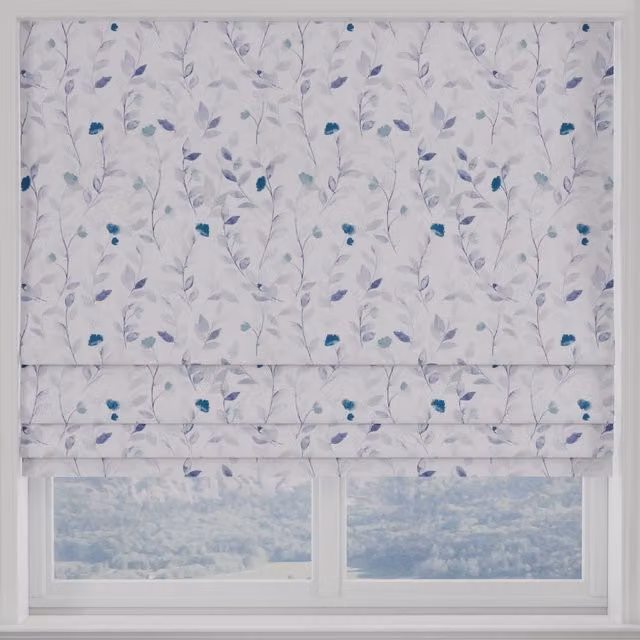 Terrys Serene Leaf Bloom Made to Measure Blackout Roman Blind in Blue Floral Sky