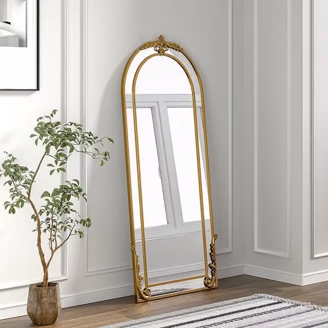 Livingandhome Antique Gold Baroque Ornate Arch Wall Mirror