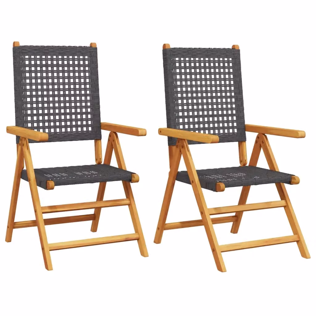 Berkfield Home Set of 2 Black Acacia Wood and Poly Rattan Modern Garden Chairs – 2