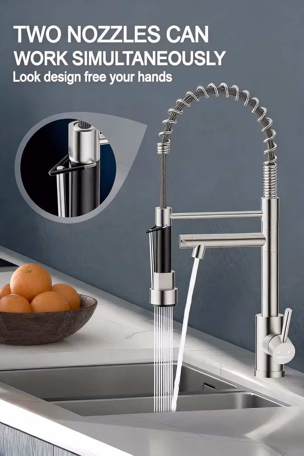 JANLEMNY Stainless Steel Kitchen Mixer Tap with Pull Out Spray and Swivel Spout in Silver – 2