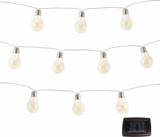 Gardenwize 10 Piece Solar Powered Warm White LED Micro Bulb String Lights in Silver with Glass Bulbs – 1
