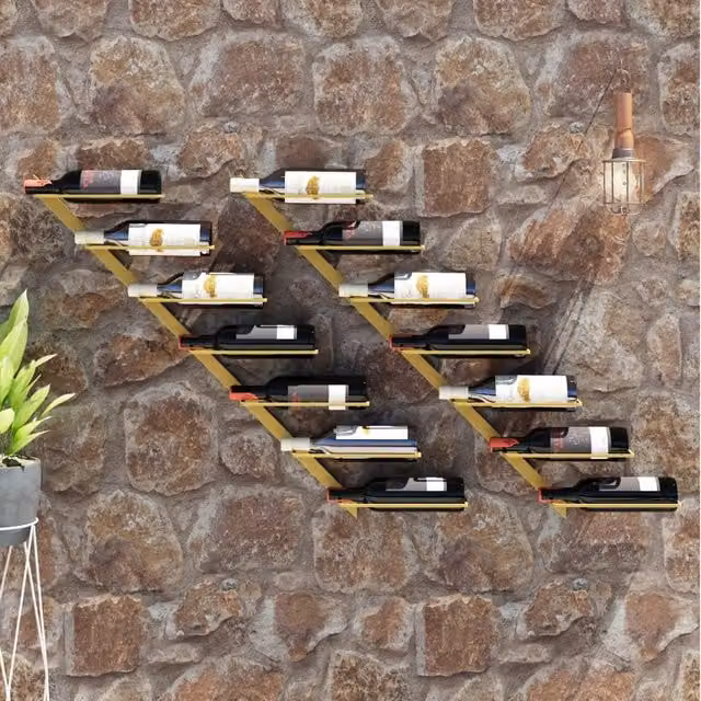 Berkfield Home Wall-mounted Wine Rack, 2-Piece Gold Metal Set for 7 Bottles – 1