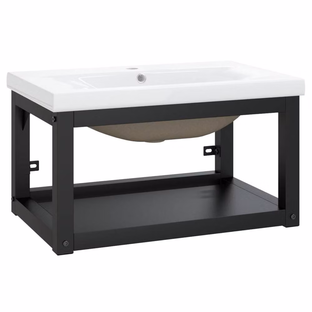 Berkfield Home Modern Bathroom Washbasin Frame with Built-in Ceramic Basin in Matt Black Metal – 2