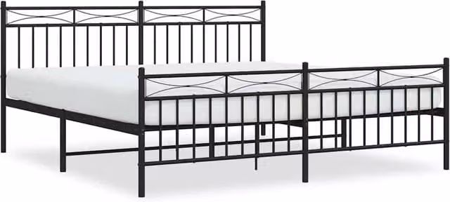 Berkfield Home Metal Bed Frame with Headboard and Footboard in Black, W: 183 cm, L: 213 cm