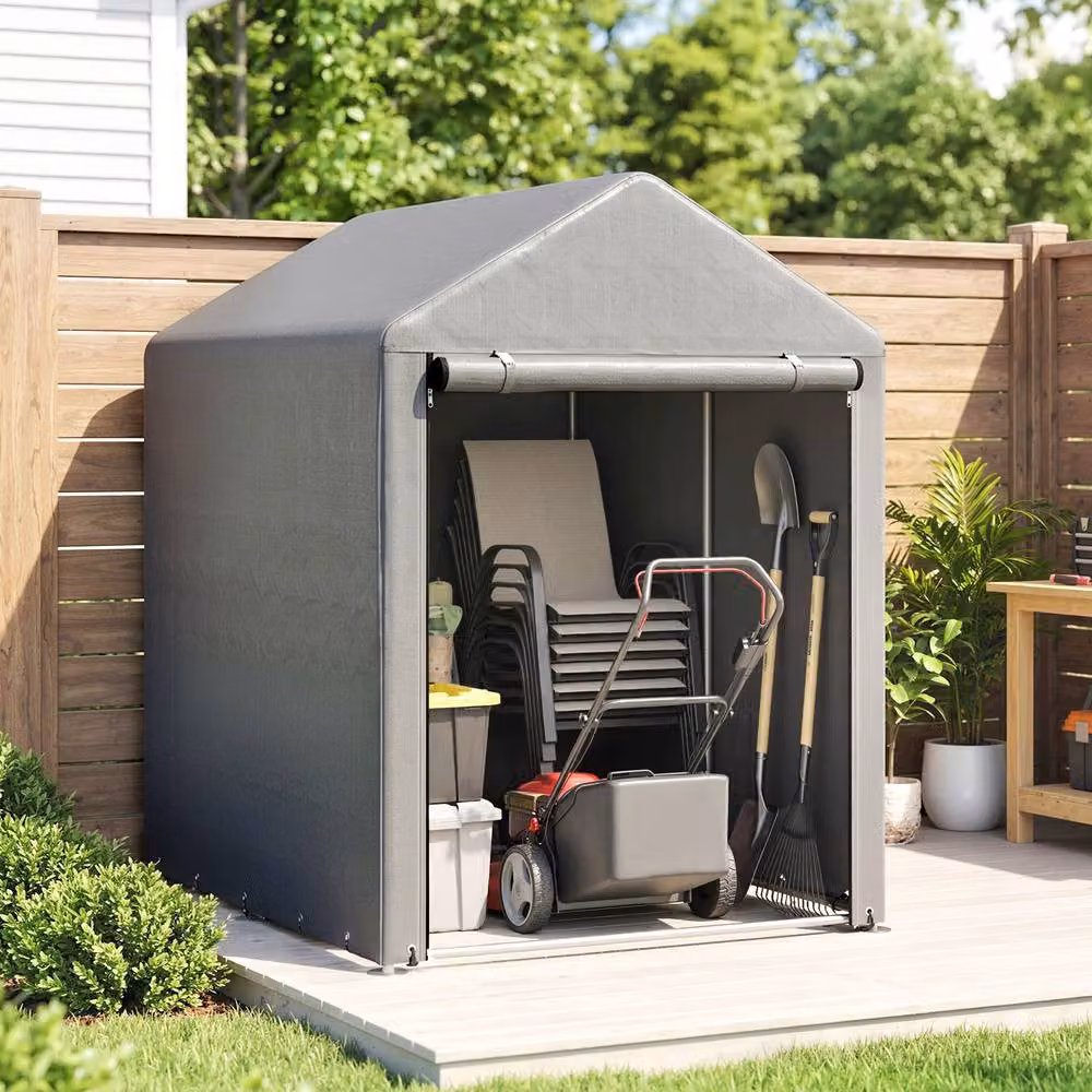Rolipo Light Grey Temporary Garden Shed with Accessories, W/D/H: 179 x 120 x 185 cm – 7