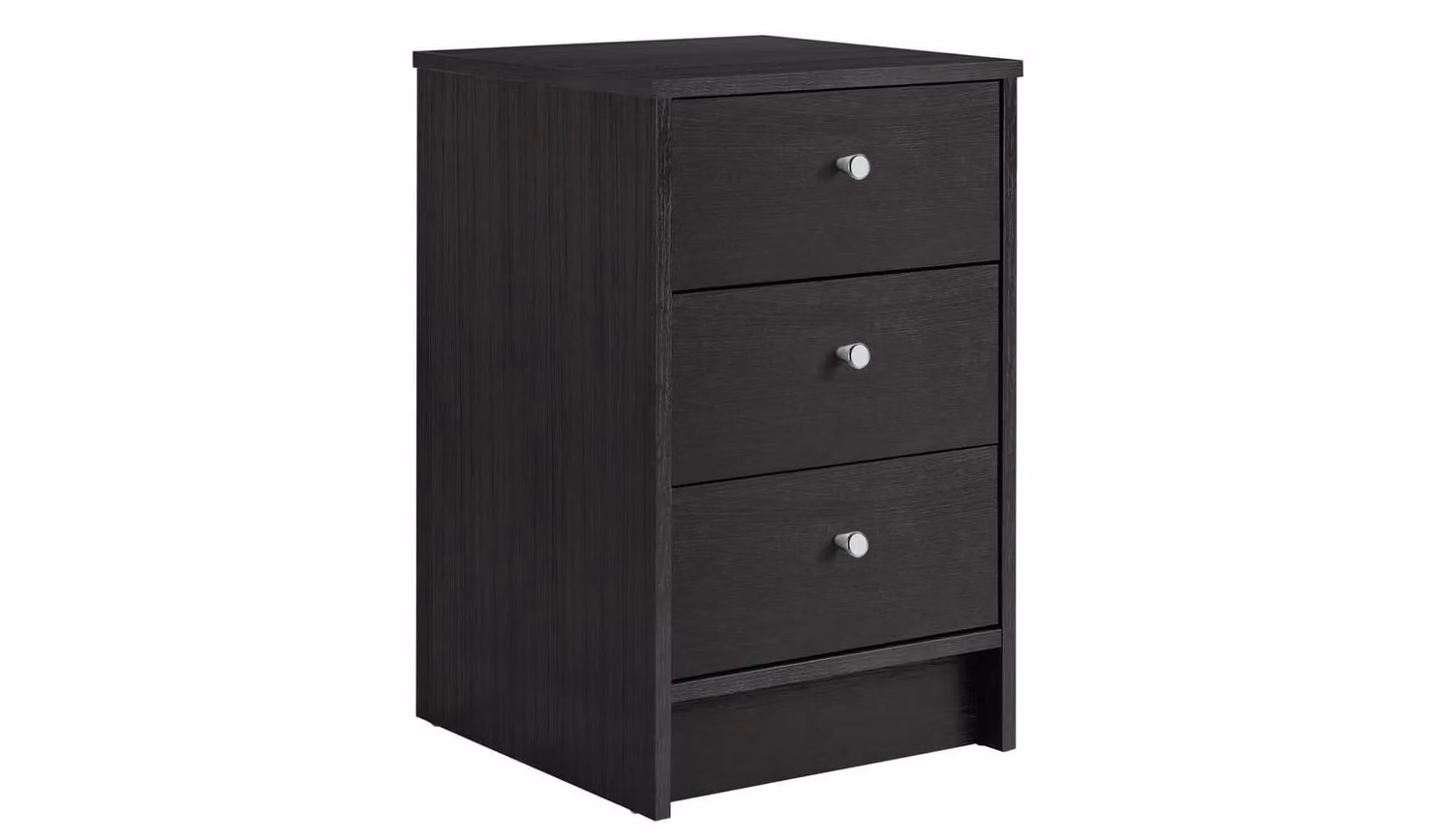 Malibu 3 Drawer Bedside Table Black Oak Effect Compact Storage Organiser W/D/H: 39.6 x 38.3 x 60.6 cm