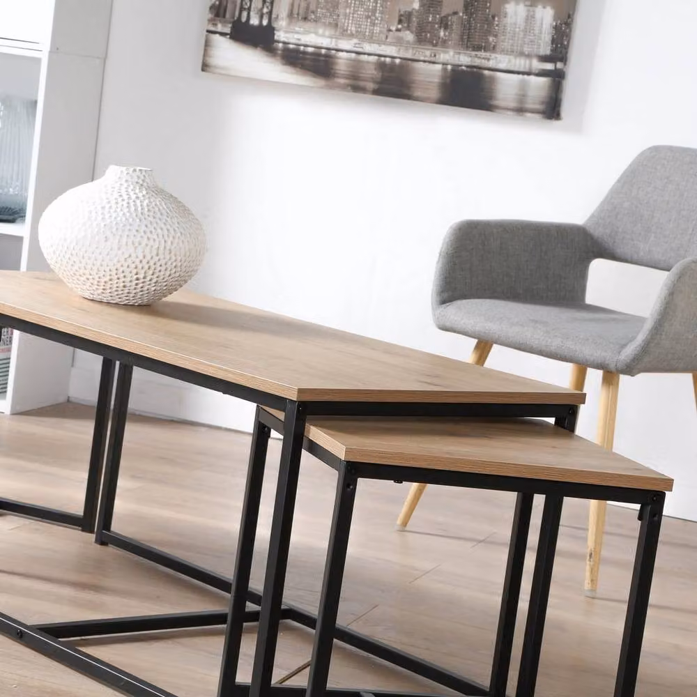 CALICOSY Lenny Set of 3 Nesting Coffee Tables in Light Oak – 4