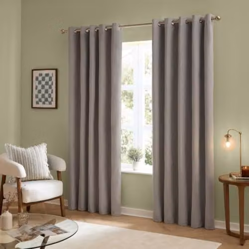 Riva Home Silver Velvet Blackout Eyelet Curtains W: 117 cm, H: 137 cm – 1