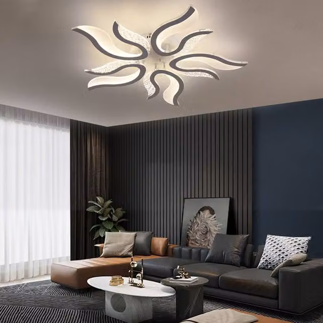 NIVOR 50W Modern LED Dimmable Acrylic Flame Shape Ceiling Light with Remote Control in White – 1