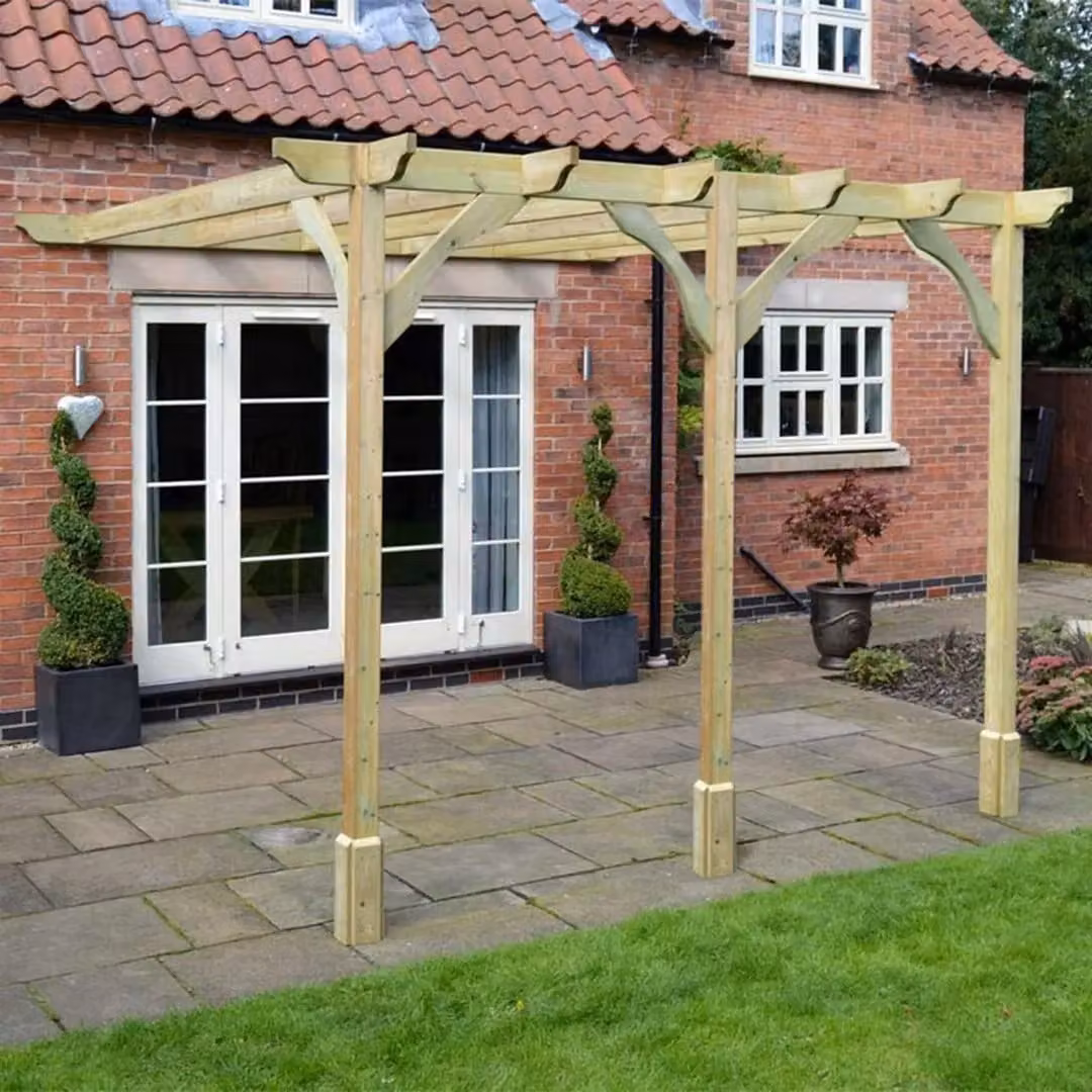 Rutland County Garden Furniture Ltd Wall Mounted Premium Lean-to Pergola with 3 Posts, W: 720 cm, D: 240 cm, H: 270 cm, Brown and Green – 2