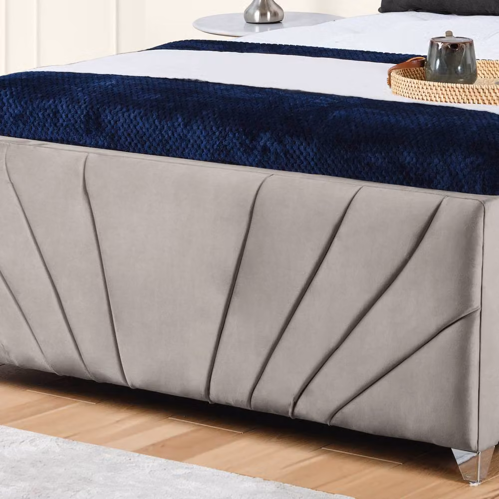 UK Bed Furniture Sunrise Upholstered Velvet Slatted Base Bed in Beige or Grey, Size: 140 x 200 cm – 3