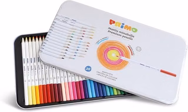 Minabella 36 Multicolour Pigment Coloured Pencils in a Yellow Tin Case